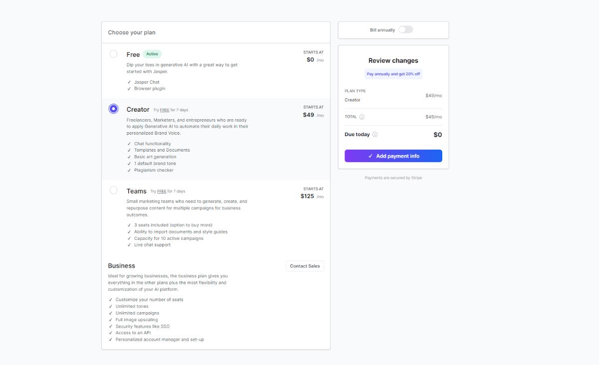 Jasper AI Pricing
