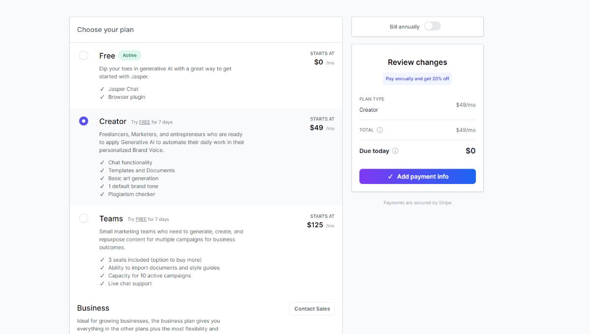 How to Make Jasper AI Free Trial step 2