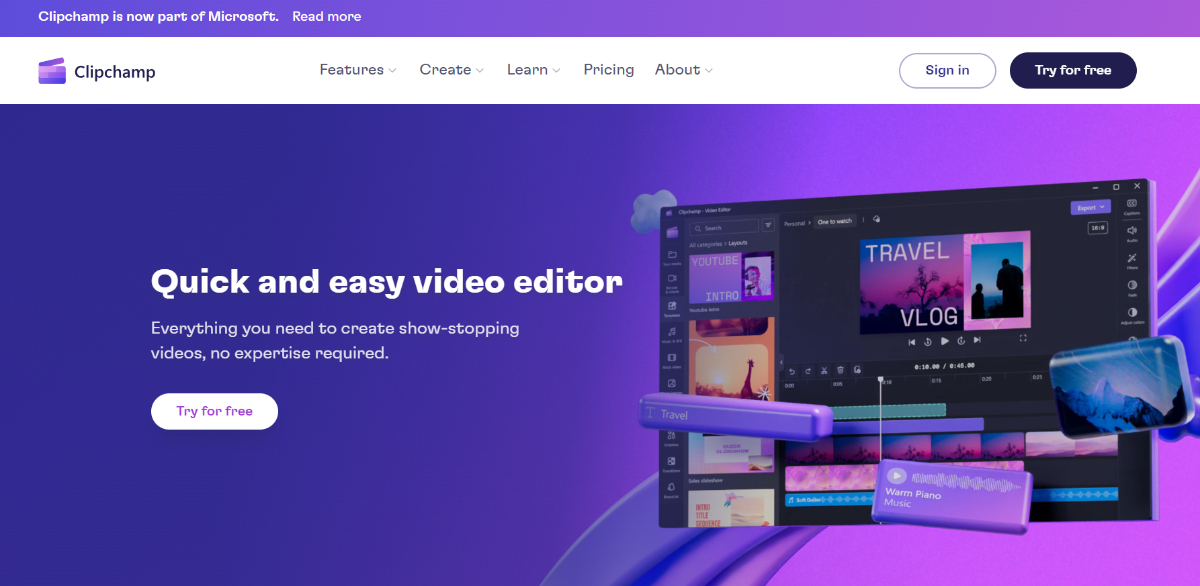 Clipchamp Homepage