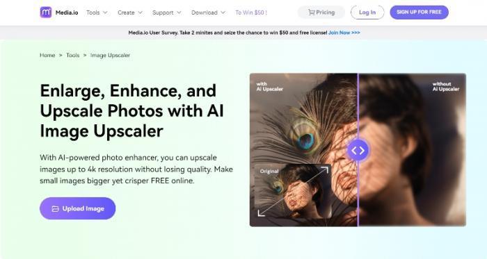page of Media io Image Upscaler