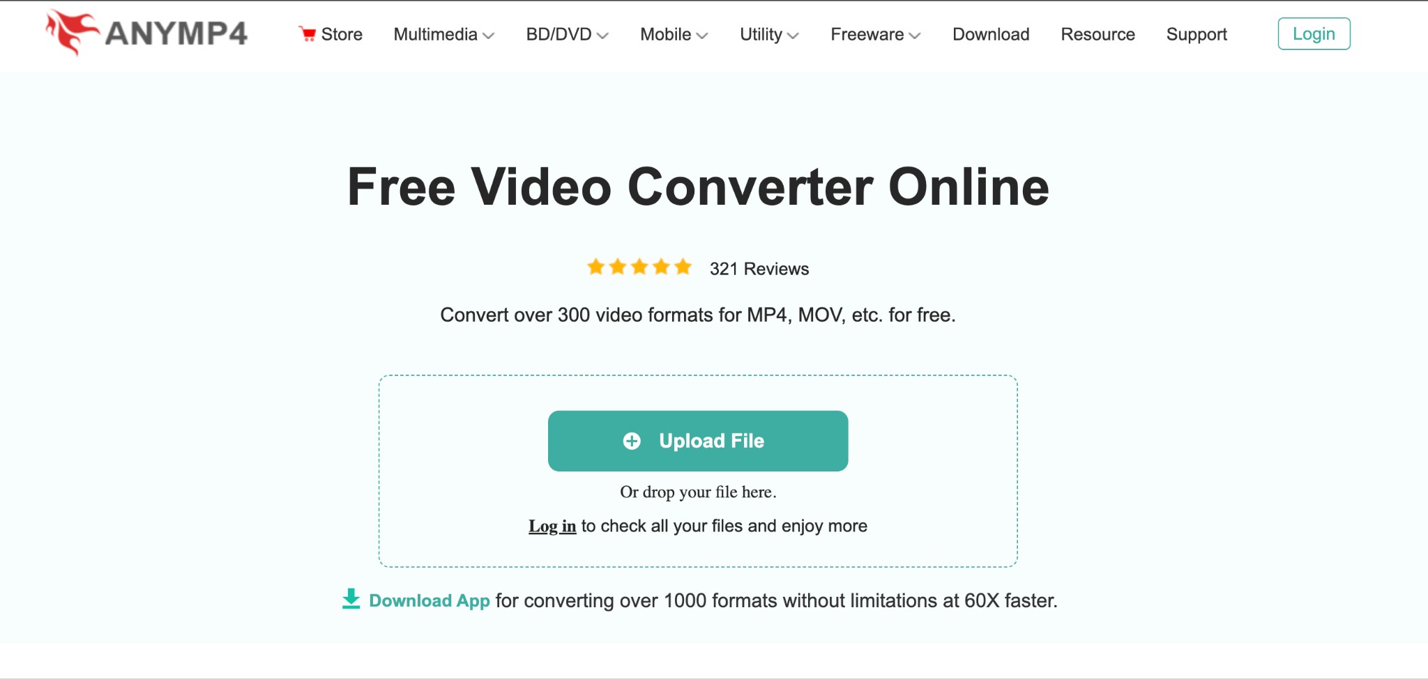 AnyMP4 online video converter 480p to 1080p