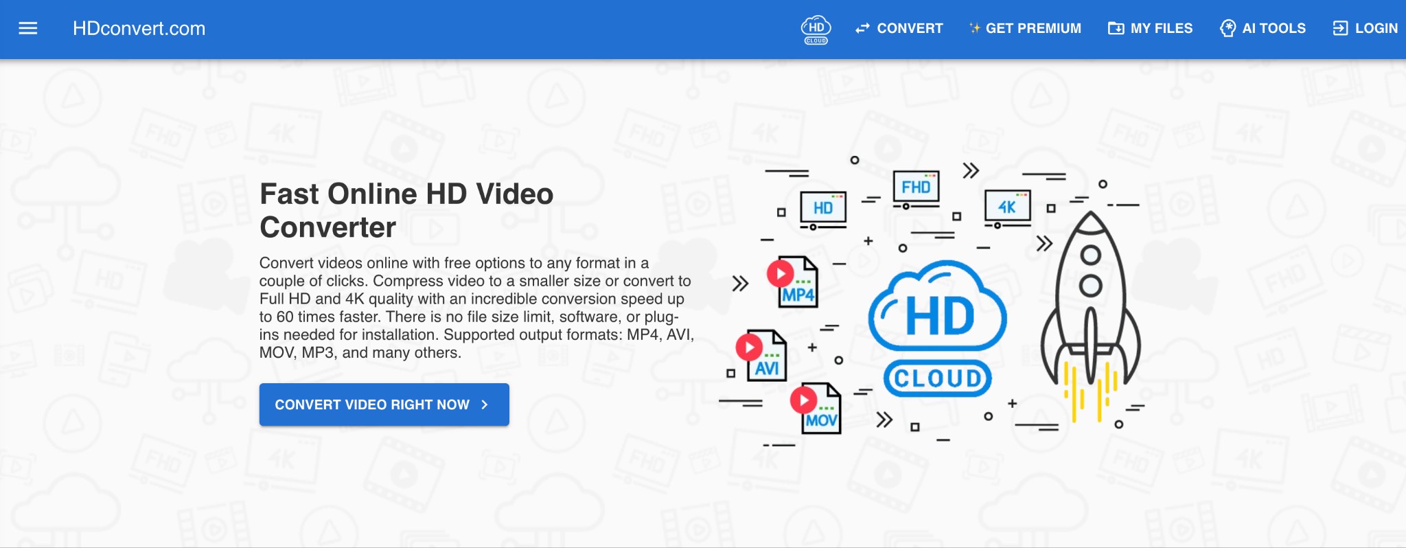 HD Convert online video upscaler interface
