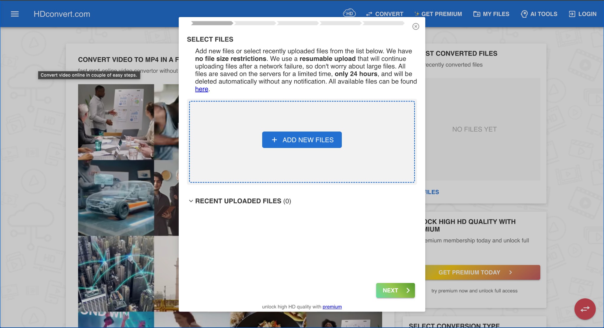 HD Convert add files step