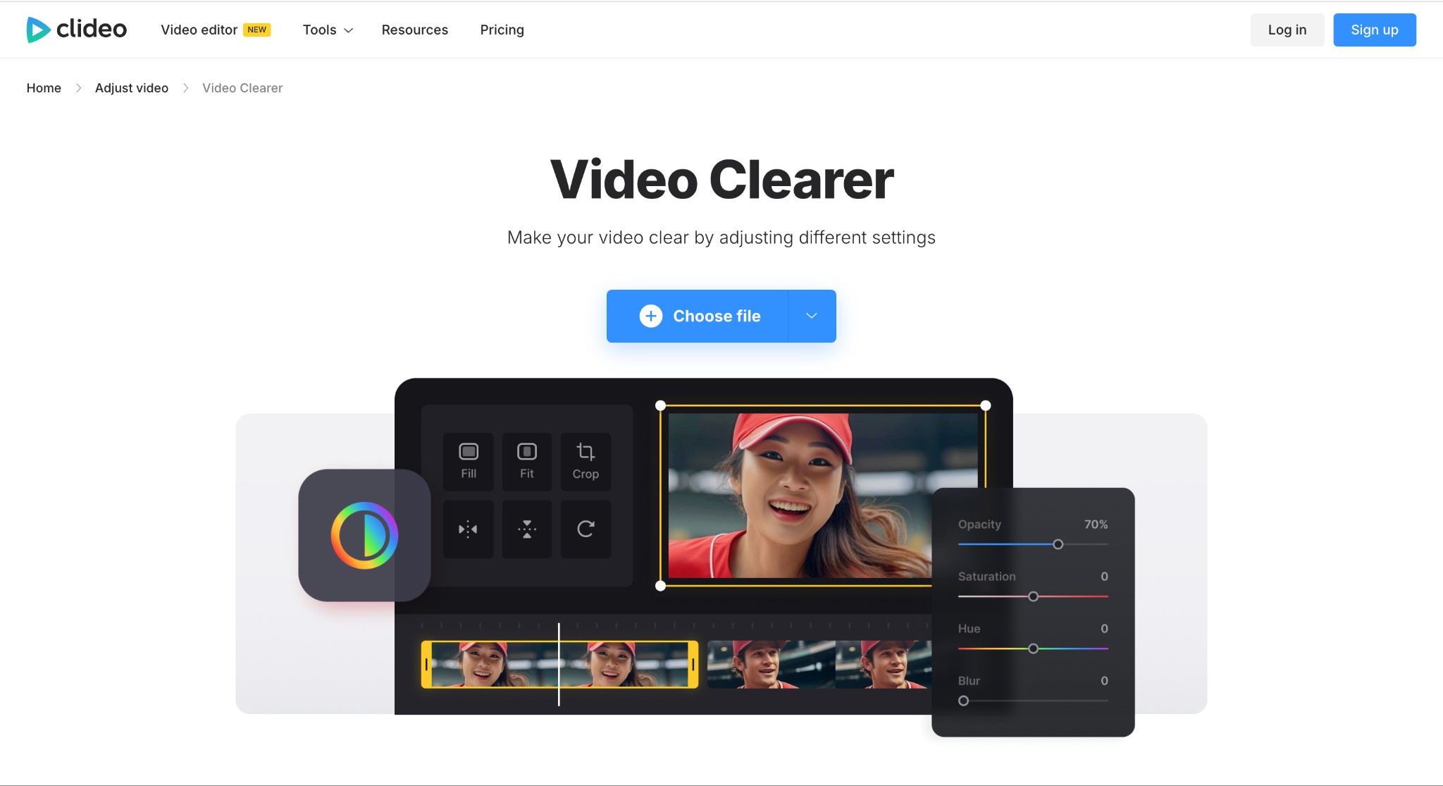 Clideo Video Clearer online video deblur interface