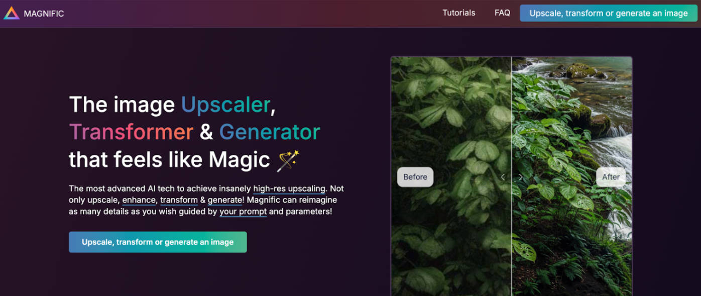 Magnific AI homepage