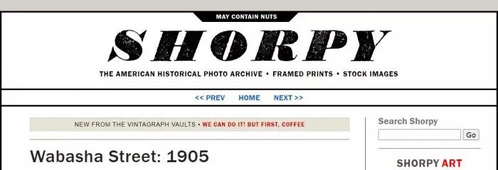 Shorpy.com homepage with vintage scan thumbnails