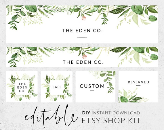 Etsy Shop Design, Set Etsy Banner, Etsy Shop Kit Template, Watercolor  Greenery Banner for Etsy, Etsy Store Banner, DIY Etsy Banner Set - Etsy