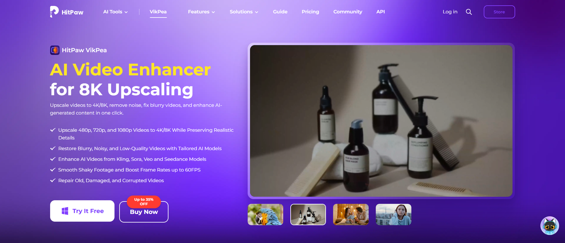 hitpaw video enhancer website screenshot
