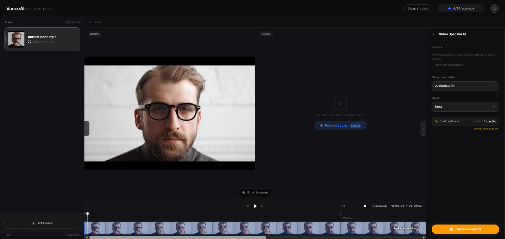vanceai video upscaler step